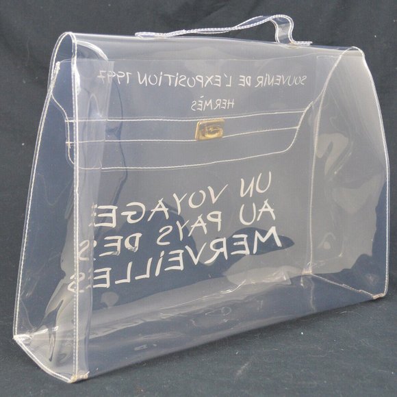 Authenticity Guarantee HERMES Vinyl Kelly Beach Hand Bag SOUVENIR DE L'EXPOSITI - Picture 2 of 10